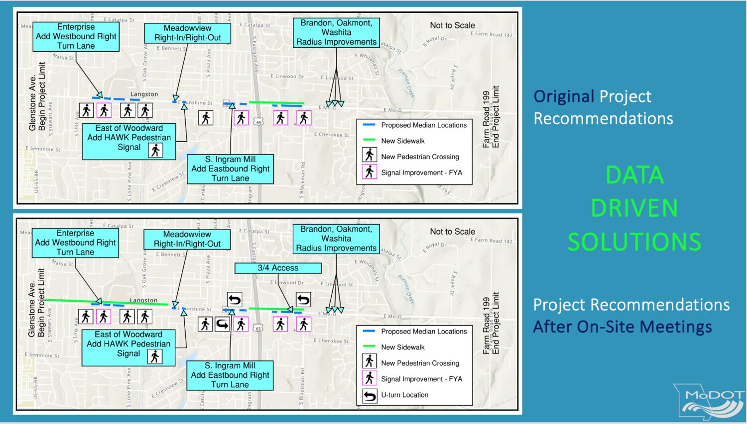 MoDOT’s evolving plan for East Sunshine Street adds three-quarter access and U-turns and removes some initially proposed medians. 